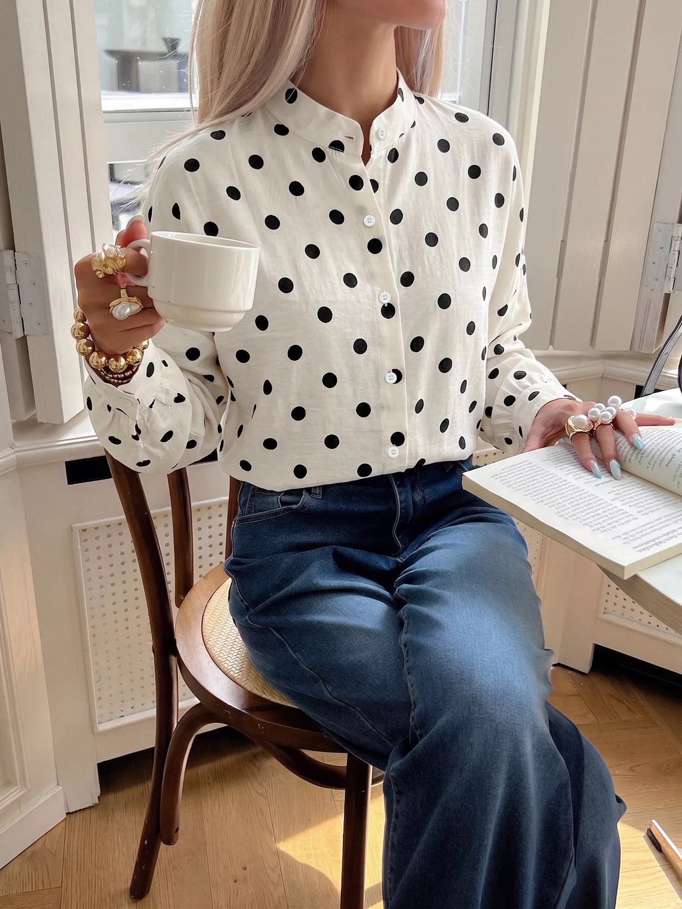 Polka Dot Button-Up Shirt