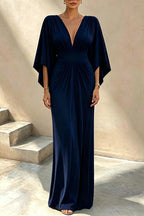 Aurelia Plunging V-Neck Draped Maxi Dress