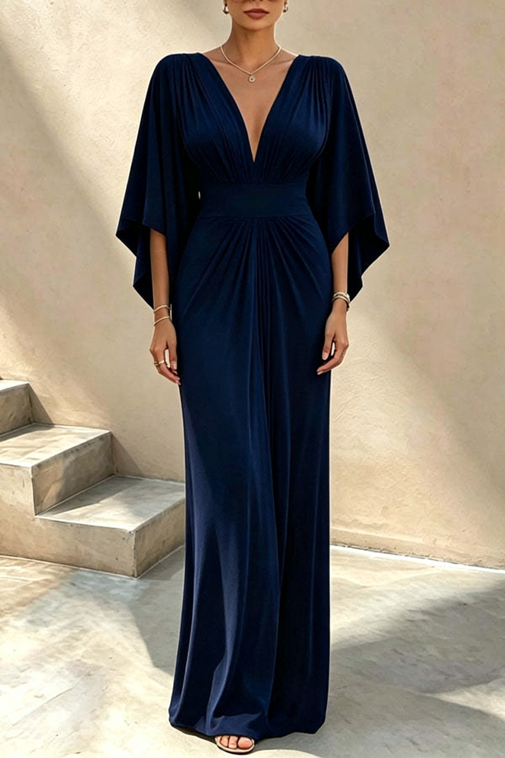 Aurelia Plunging V-Neck Draped Maxi Dress