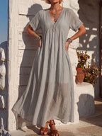 Vintage Art Comfortable Summer Fabrics Cotton Linen Patchwork Lace Dress