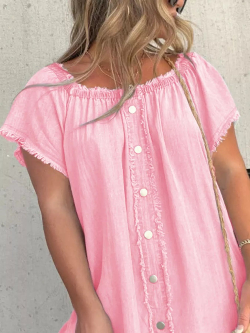 Full Size Off-Shoulder Button-Down Frayed Denim Dress Plus Size