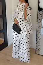 White Black Polka Dot  Pants Set
