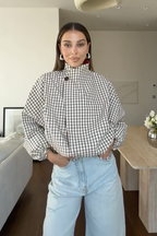 Plaid Asymmetric Button Loose Jacket