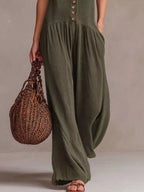 V-Neck Sleeveless Wide Leg Jumpsuit