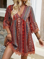 Printed V-Neck A-Line Dress