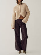 Asymmetric Hem Button Front Cropped Sweater