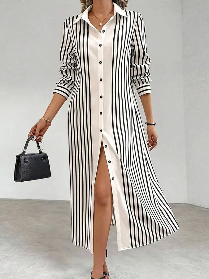 Women's Holiday Stripe Printed Cotton and Linen Dress
