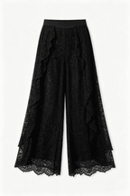 Black Waist Lace Wide-Leg Pants