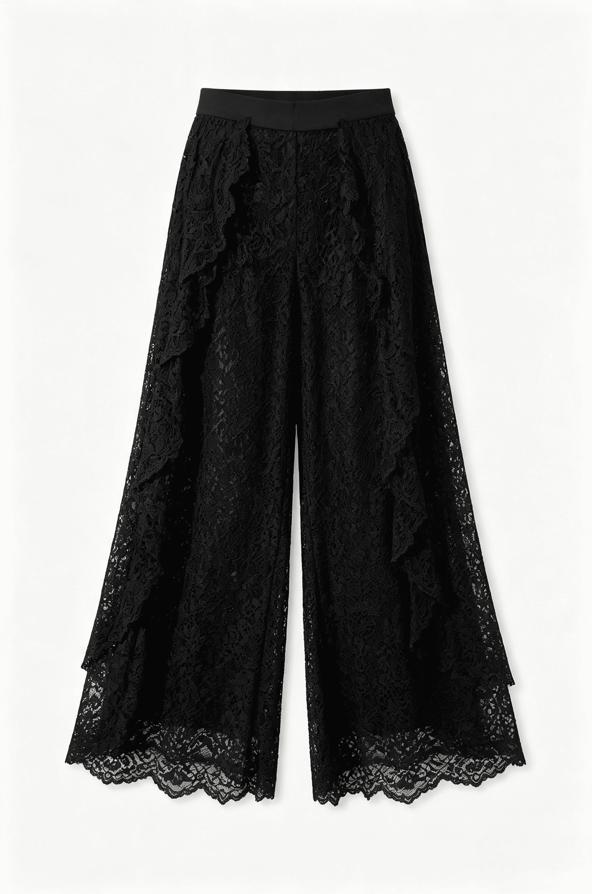 Black Waist Lace Wide-Leg Pants