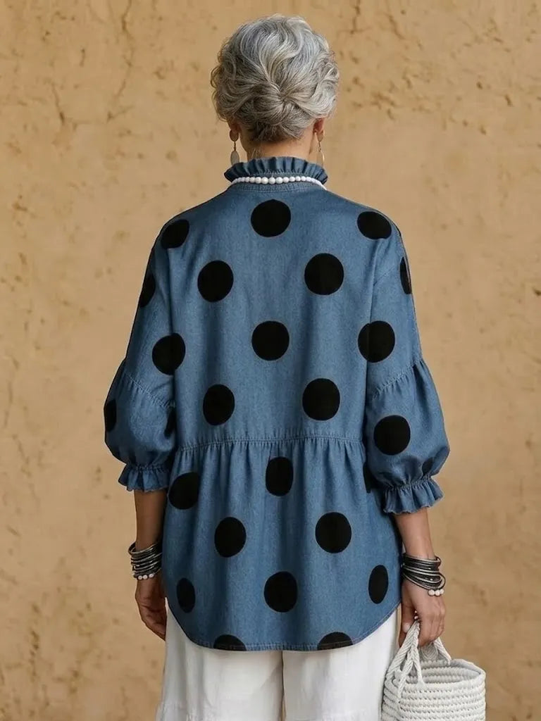 Relaxed-fit Casual Polka-dot Denim Shirt