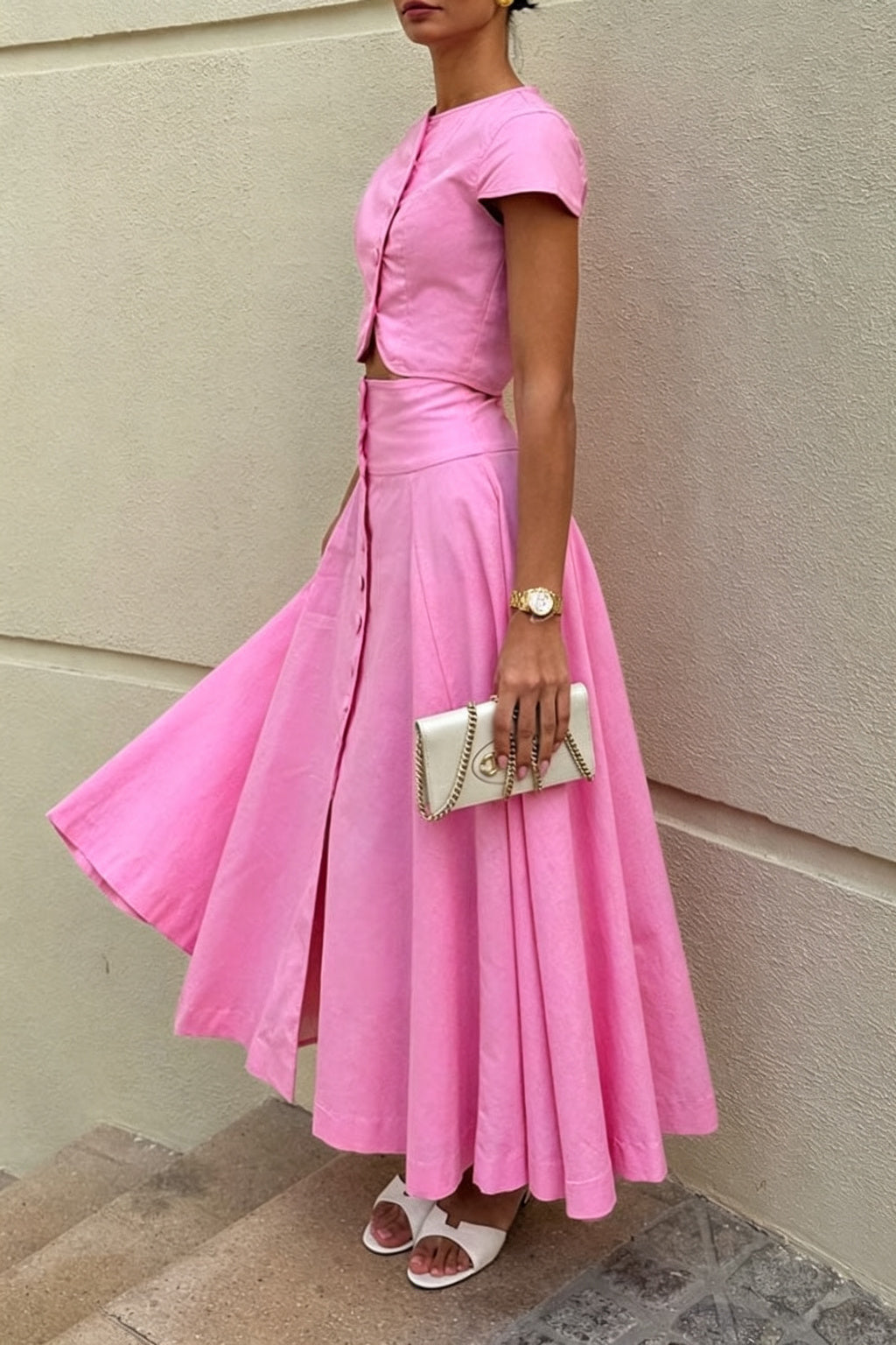Sofia Button-Front Midi Skirt Set
