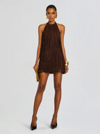 Halter-Style Tassels Faux Suede Mini Dress