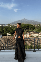 Black Waist Lace Wide-Leg Pants