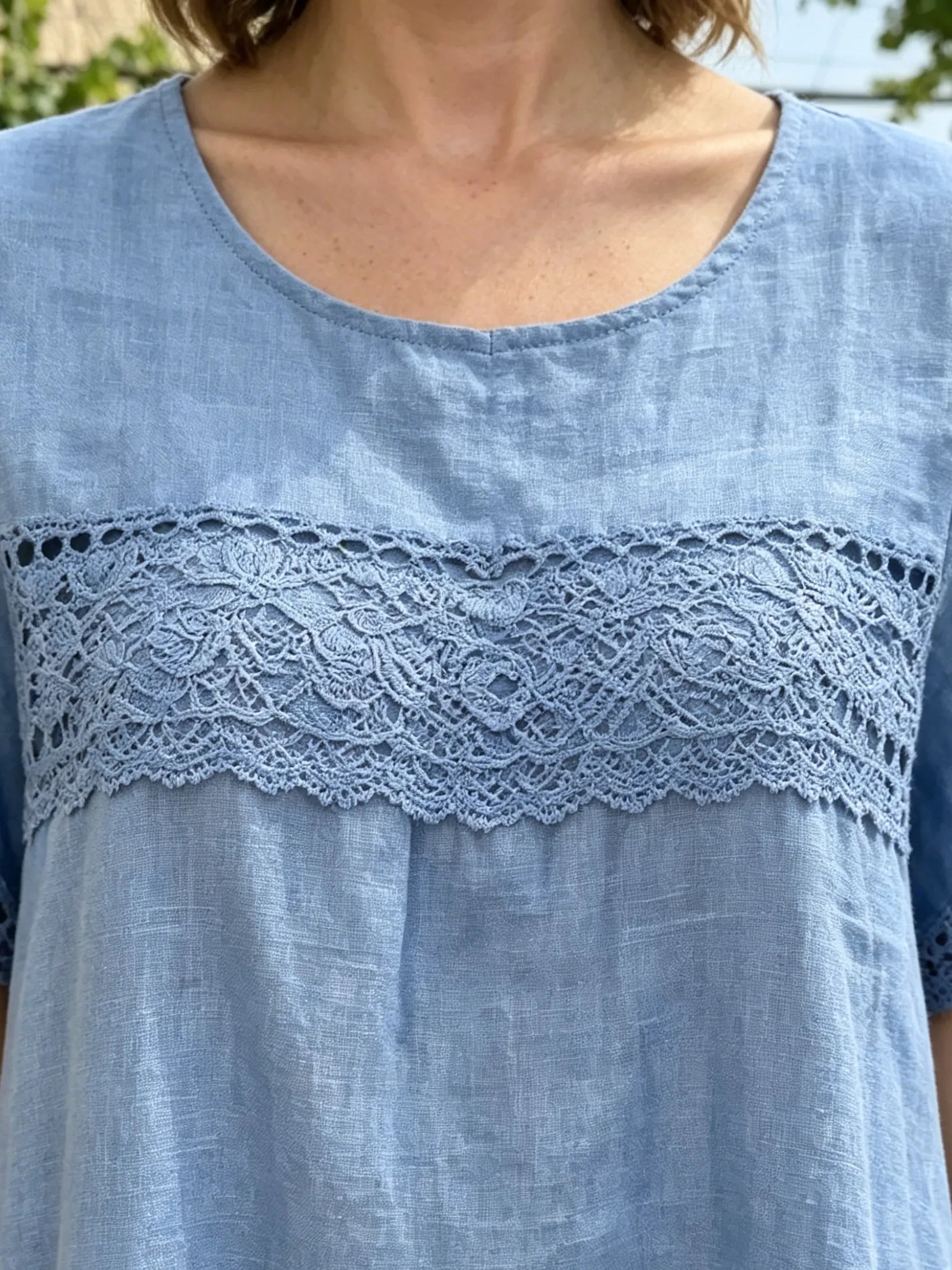Women's Boho Lace-Trim Linen-Blend Dress