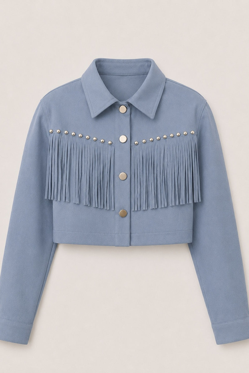 Cropped Denim Jacket With Fringe