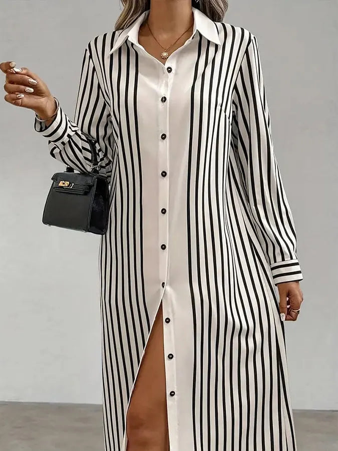 Women's Holiday Stripe Printed Cotton and Linen Dress