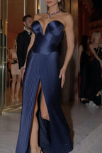 Stunning The Audience Pliss ̈¦ Satin Off Shoulder Drape Slit Gown Maxi Dress