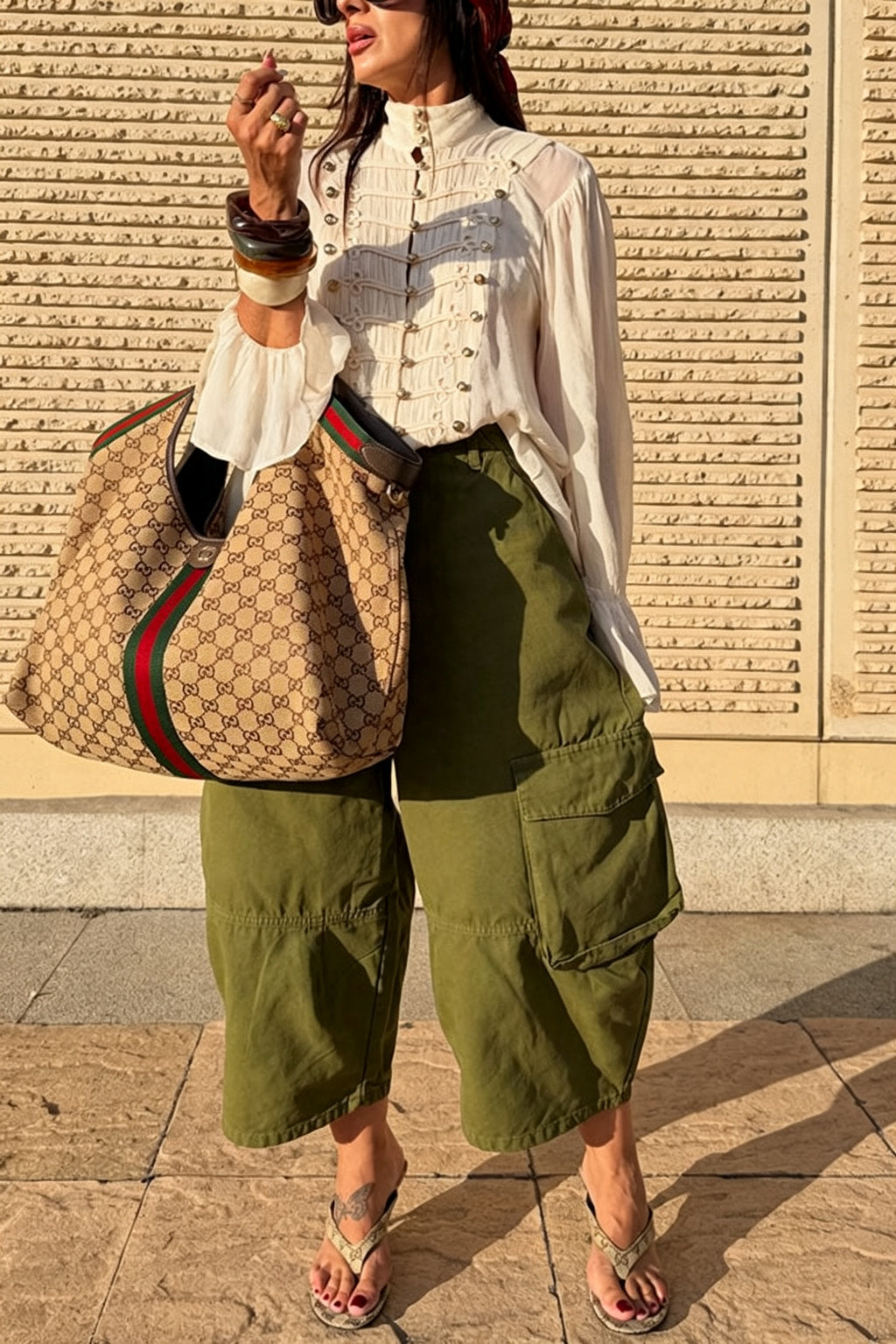 French Romantic Metal Button-down Pleated Ruffle Sleeve Napoleon Shirt
