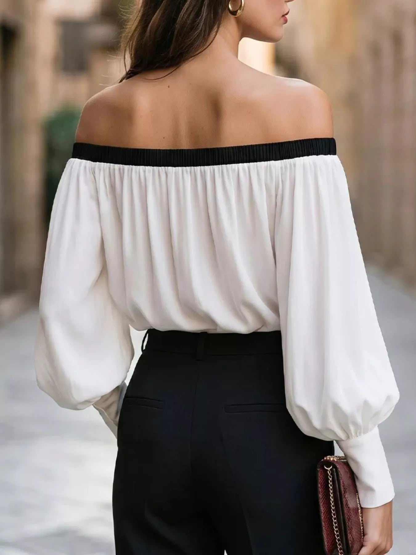 Off Shoulder Lantern Sleeve Blouse