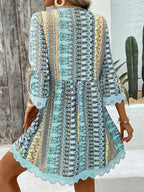Printed V-Neck A-Line Dress