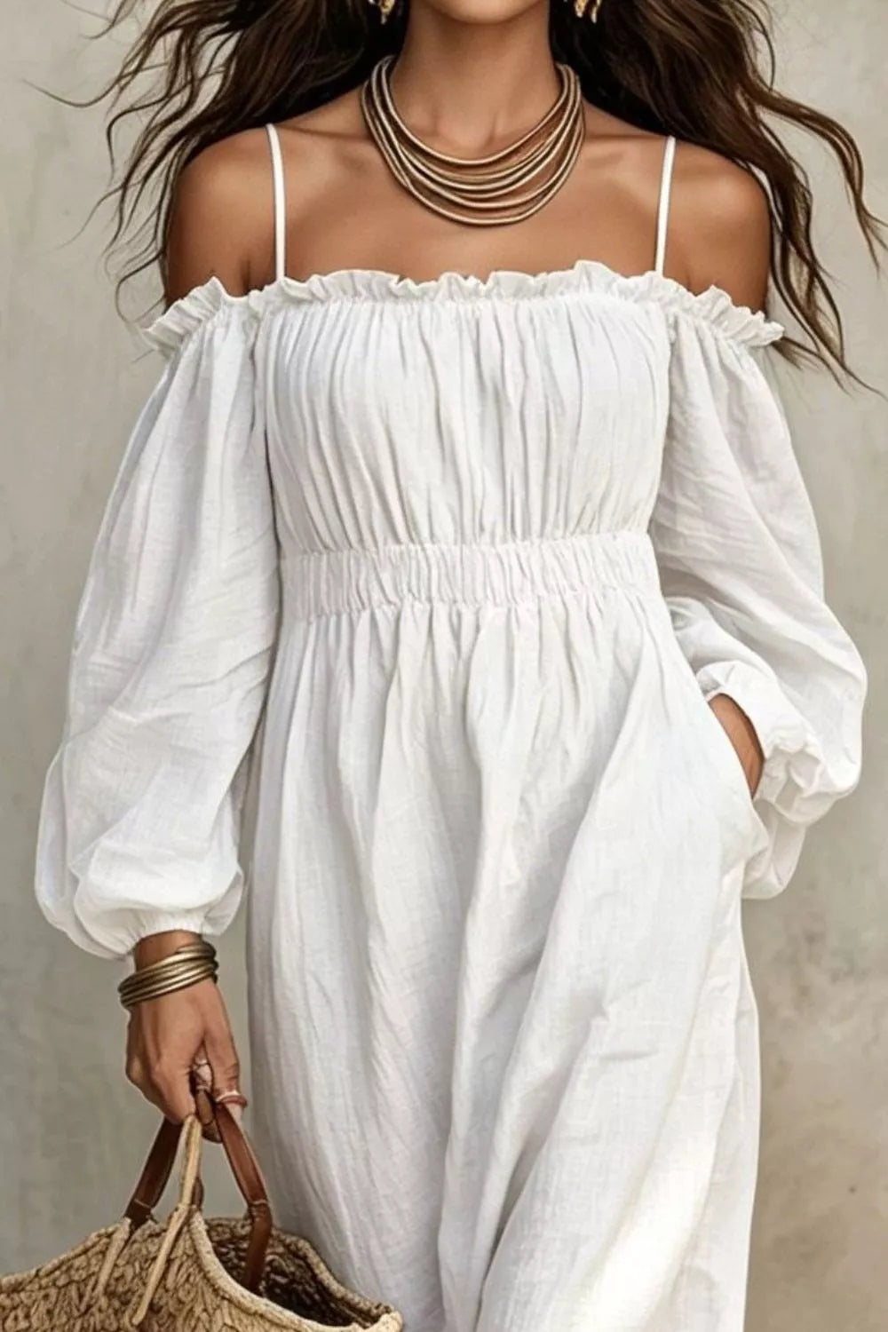 Spaghetti Strap Balloon Sleeve Dress