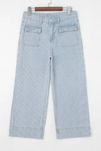 Striped Wide-Leg Cropped Jeans