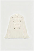 French Romantic Metal Button-down Pleated Ruffle Sleeve Napoleon Shirt