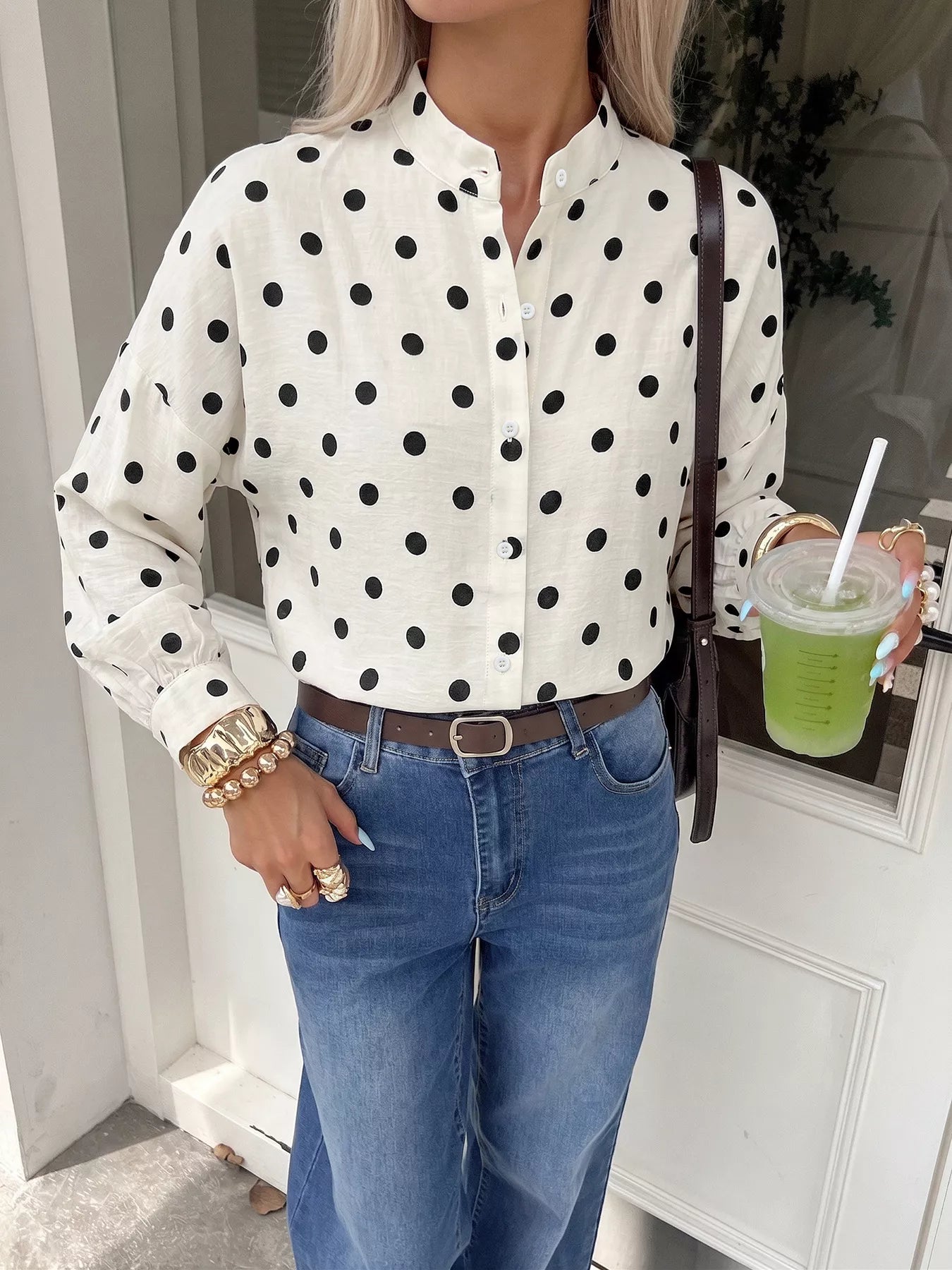 Polka Dot Button-Up Shirt