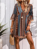 Printed V-Neck A-Line Dress