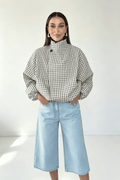 Plaid Asymmetric Button Loose Jacket
