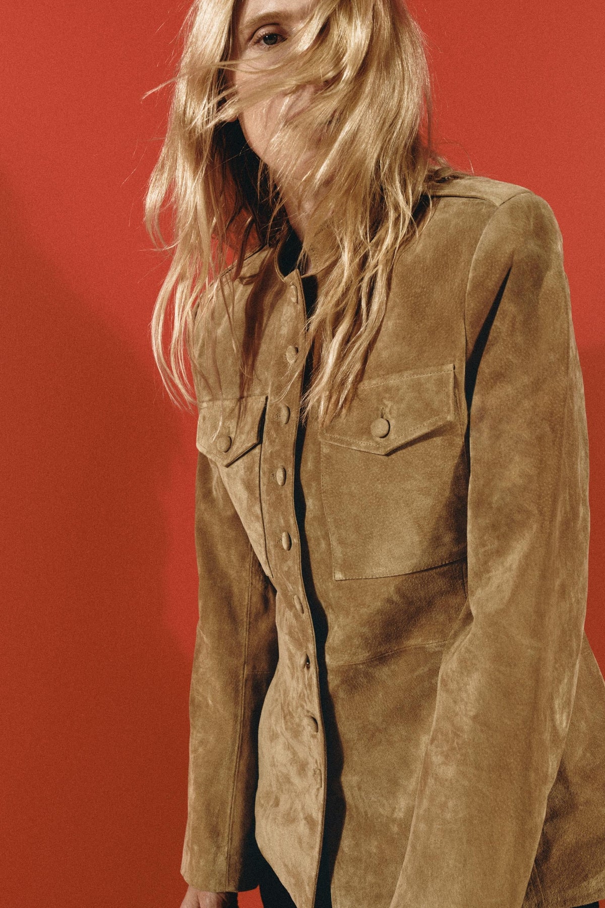 Khaki Stand‐Collared Utility Jacket