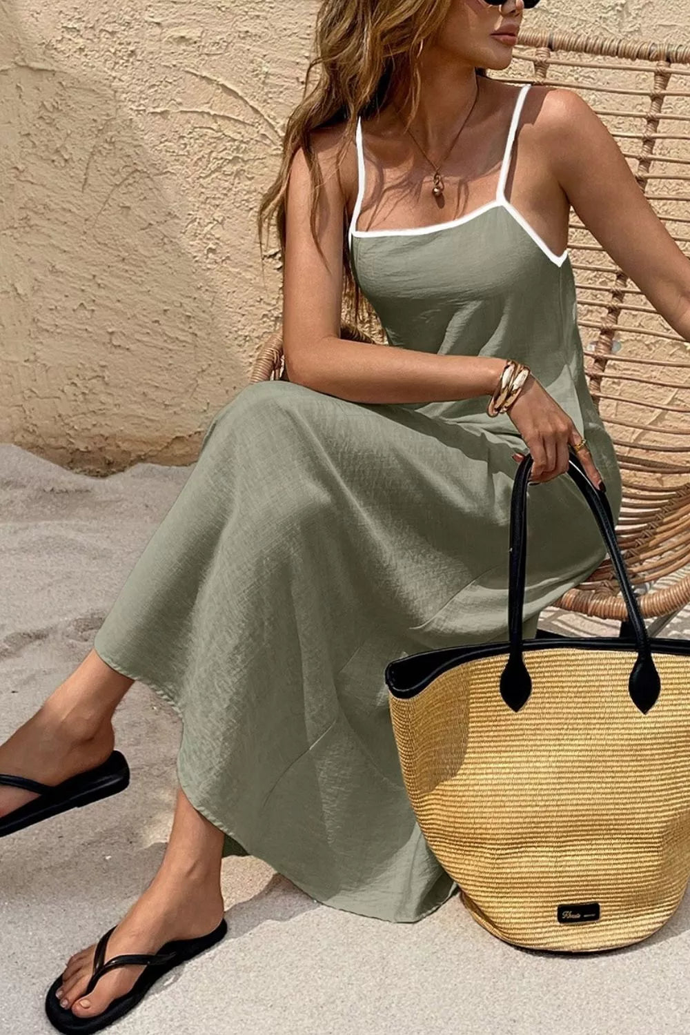 Spaghetti Strap Maxi Dress with Contrast Trim