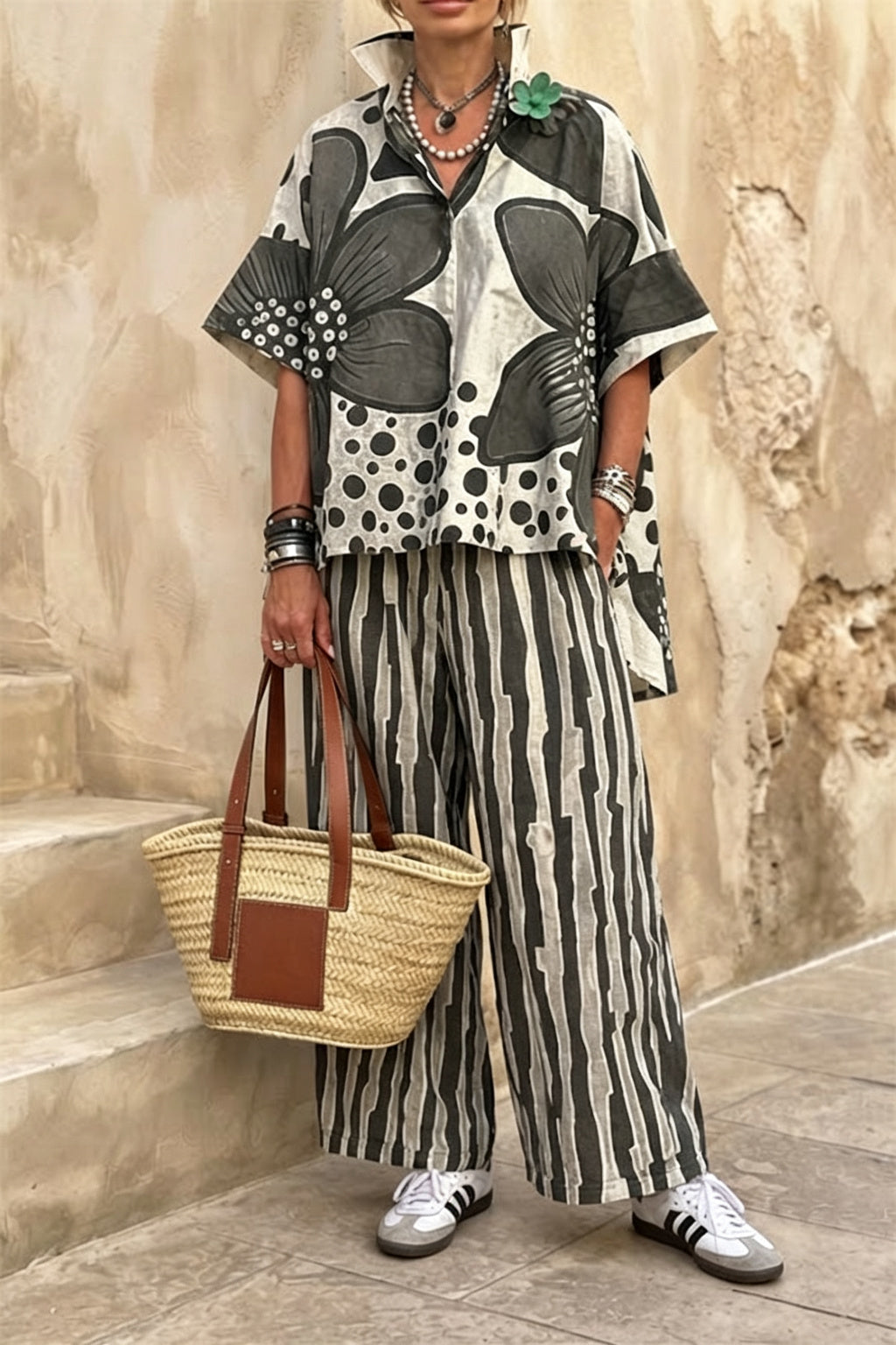 Floral Print Casual Two-Piece Pant Set