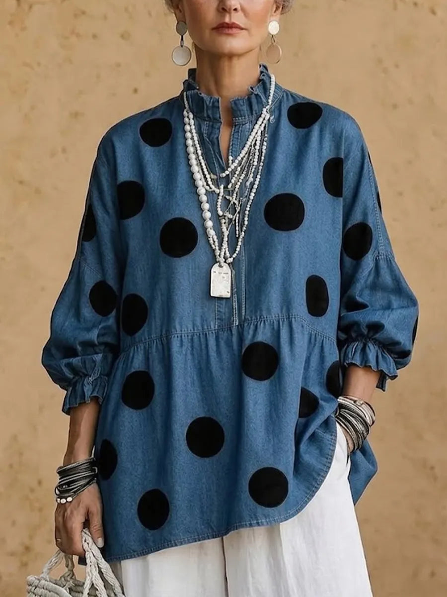 Relaxed-fit Casual Polka-dot Denim Shirt