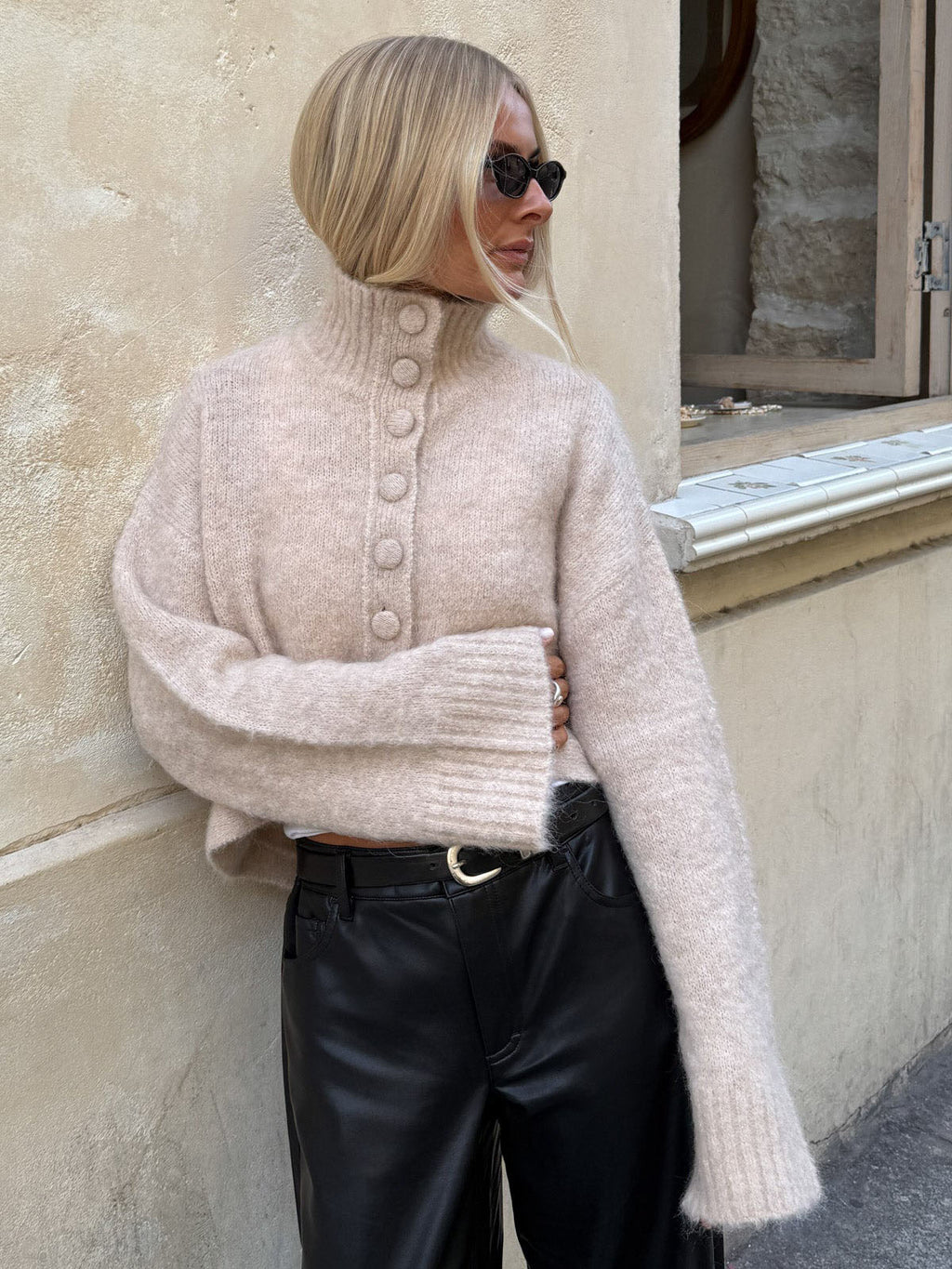Asymmetric Hem Button Front Cropped Sweater
