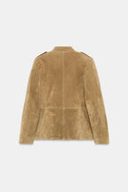 Khaki Stand‐Collared Utility Jacket