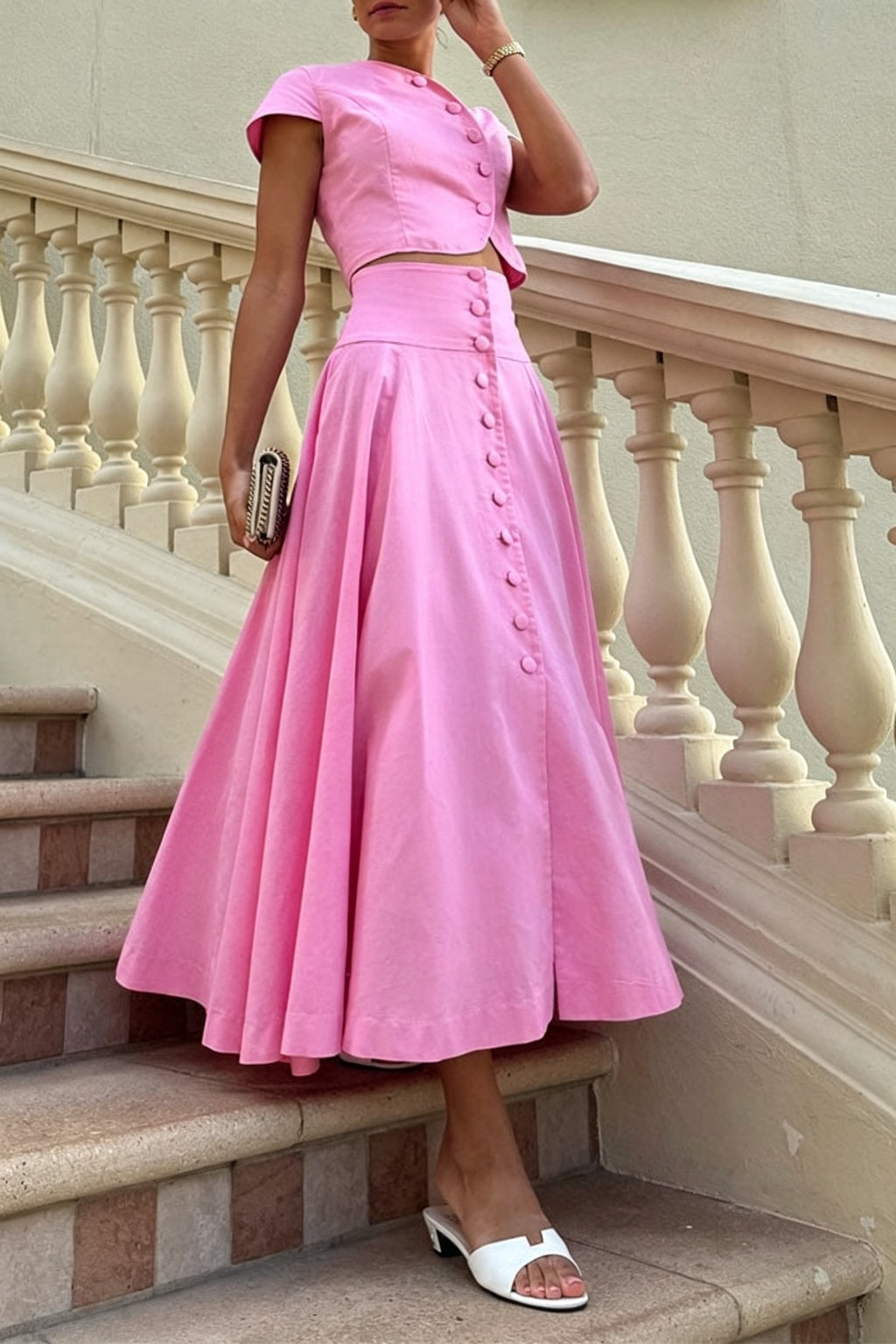 Sofia Button-Front Midi Skirt Set