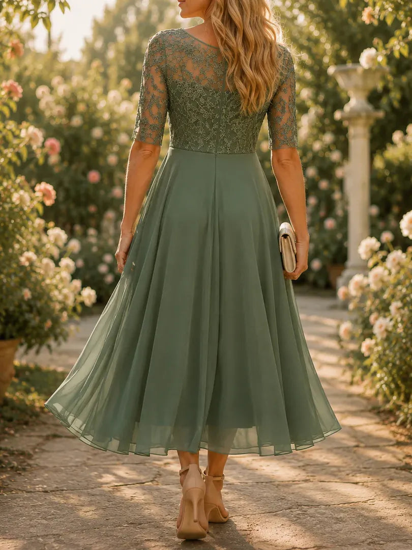 Women's Lace Chiffon Midi Dress