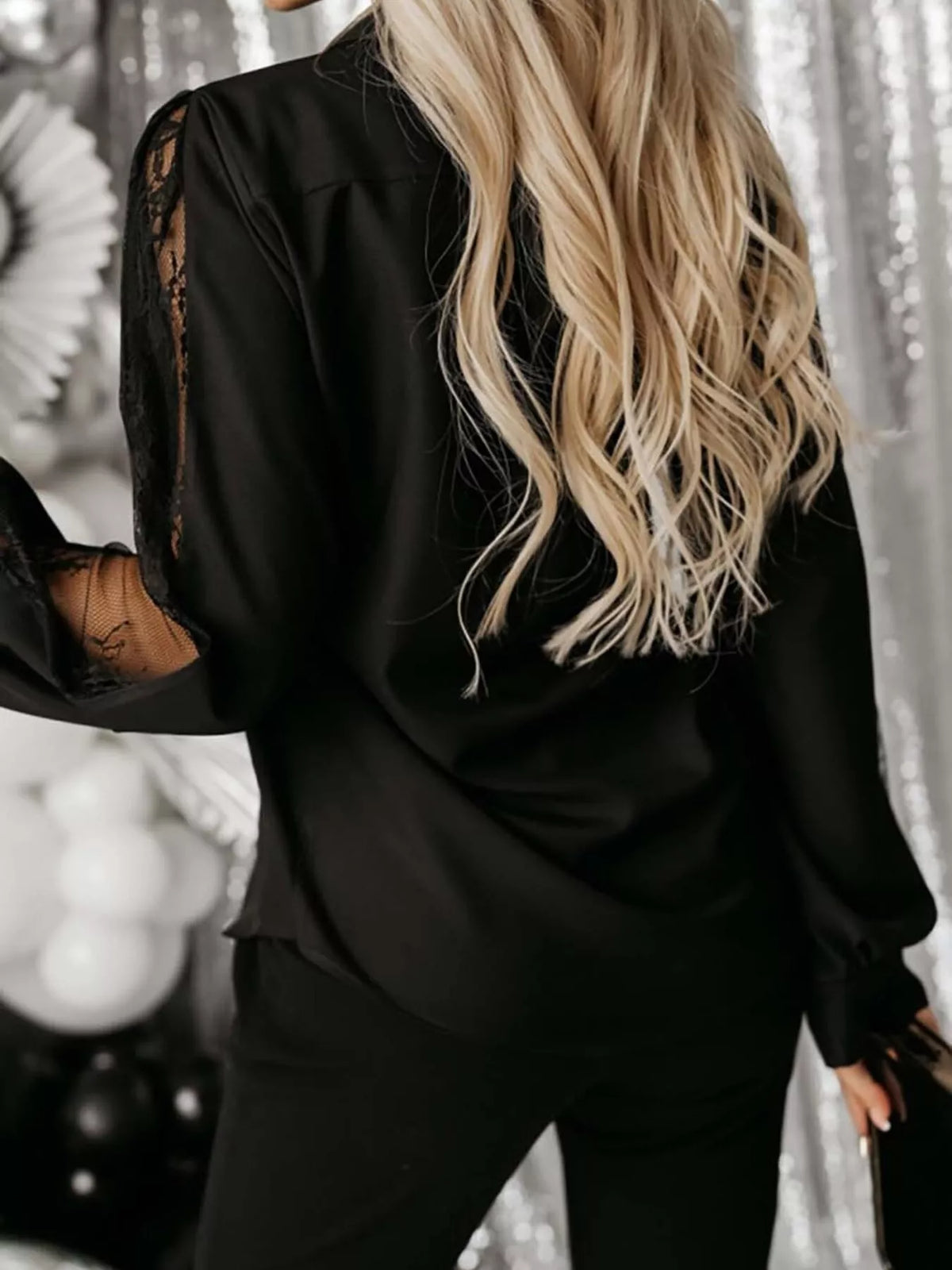 Lace-Sleeve Button Up Shirt