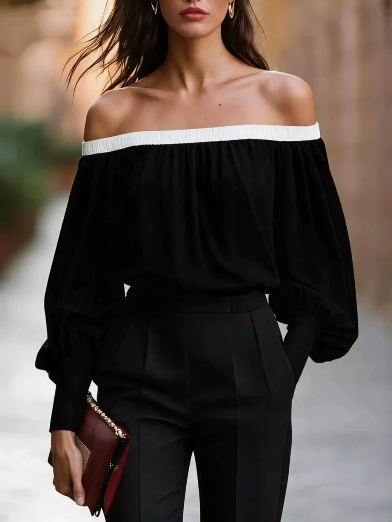 Off Shoulder Lantern Sleeve Blouse