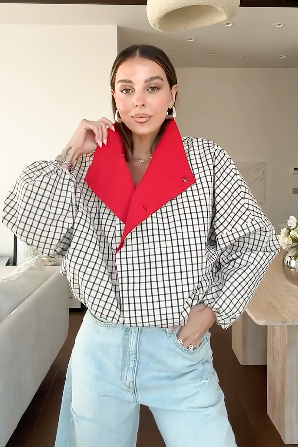 Plaid Asymmetric Button Loose Jacket