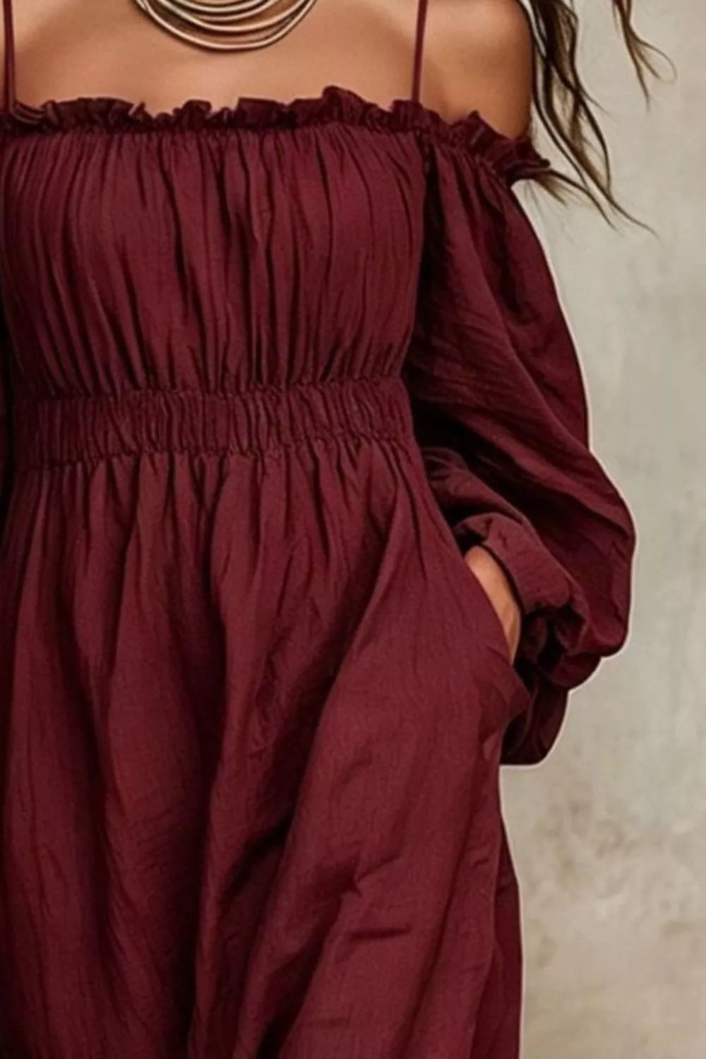 Spaghetti Strap Balloon Sleeve Dress