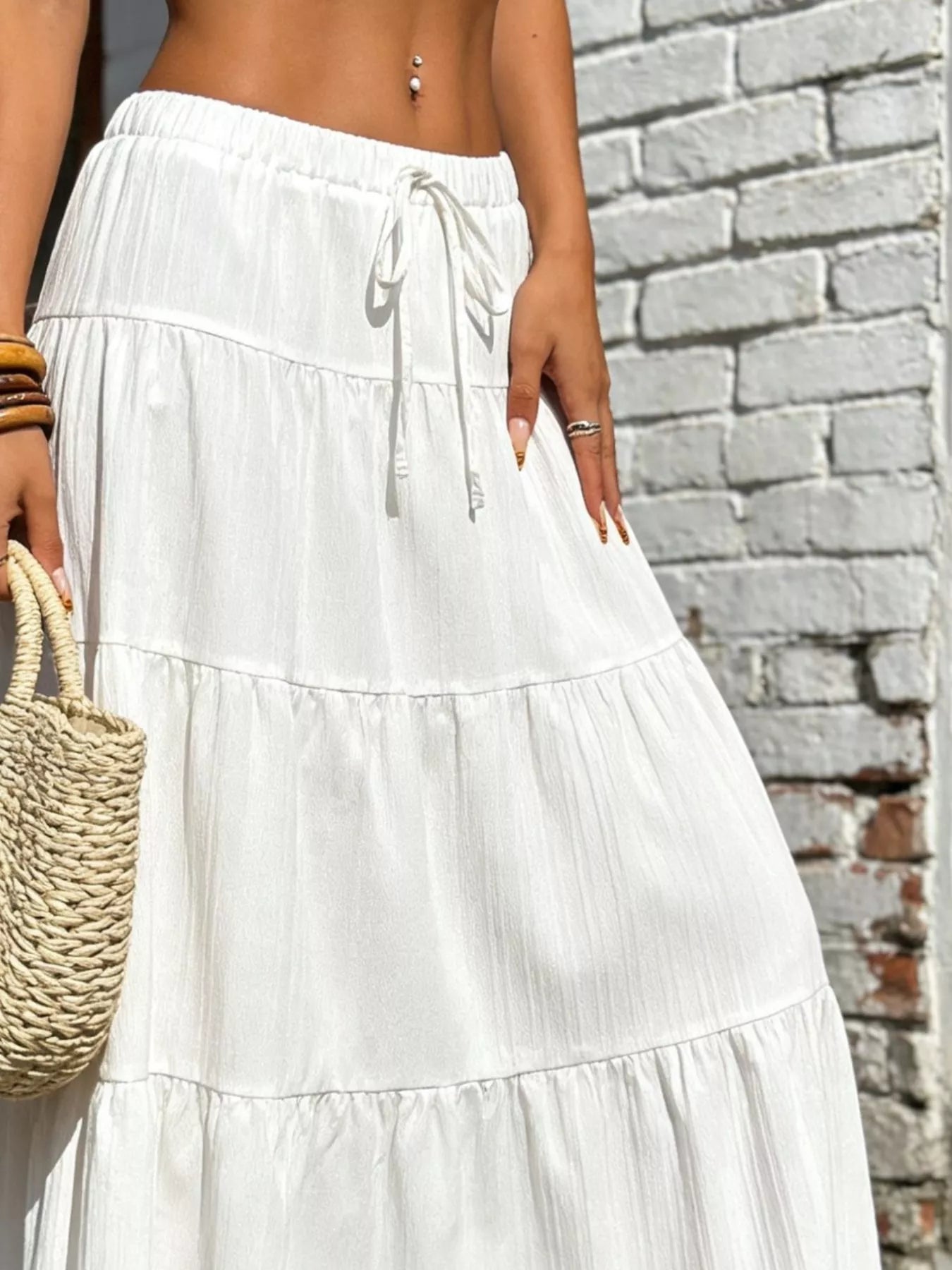 Tiered Maxi Skirt with Drawstring Waist