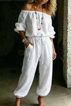 Full Size Off-Shoulder Top and Pants Set Plus Size