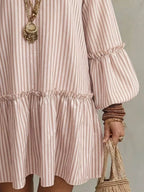 Full Size Striped Balloon Sleeve Mini Dress Plus Size