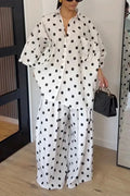White Black Polka Dot  Pants Set