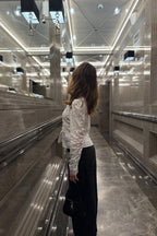 White Lace Stand‐Collared Shirt