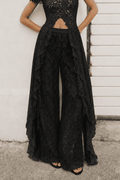 Black Waist Lace Wide-Leg Pants