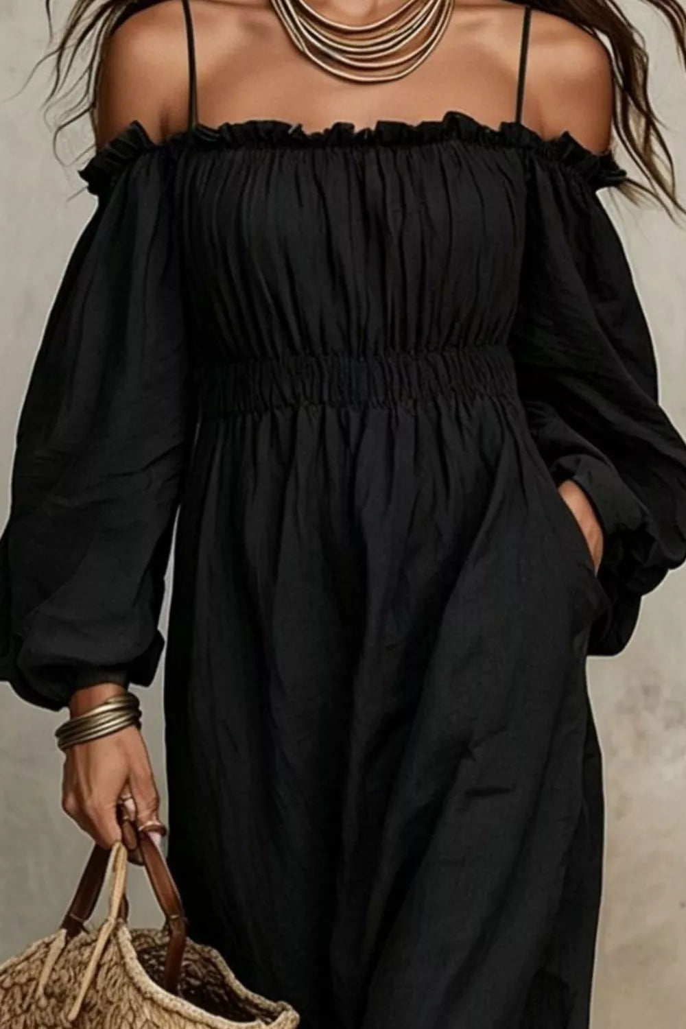 Spaghetti Strap Balloon Sleeve Dress