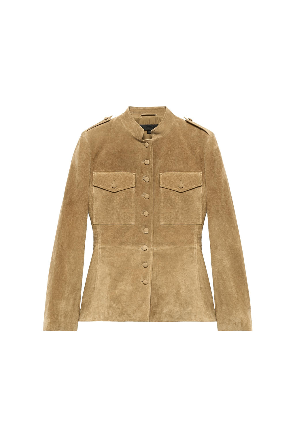 Khaki Stand‐Collared Utility Jacket